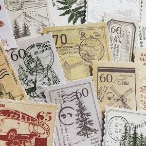 Conjunto de adesivos de carimbo retrô, adesivos de paisagens campestres vintage, adesivos de decoração de natureza, adesivos de scrapbooking, adesivos de marcos vintage