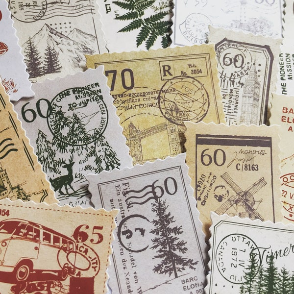 Retro Stamp Sticker Set, Vintage Country Landscape Stickers, Nature Deco Stickers, Scrapbooking Stickers, Vintage Landmark Stickers