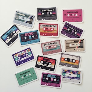 Stickers cassettebandjes, retro muziekcassettestickers, vintage audiocassettestickers, hipsterstickers, cadeau muziekliefhebber, cadeau muzikant
