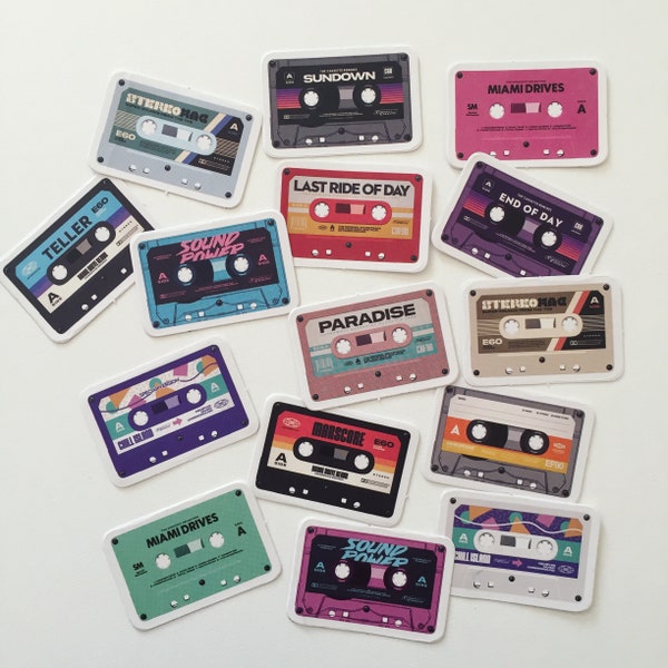 Autocollants de cassette, autocollants de cassette de musique rétro, autocollants de cassette audio vintage, autocollants de hipster, cadeau d'amant de musique, cadeau de musicien