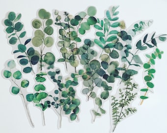 Stickers eucalyptustak: botanische plannerstickers, plakboekversieringen
