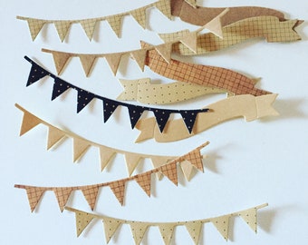 Kraft Paper Bunting Stickers, Bunting Flag/Banderole Celebration Stickers, Journal Paper Flags, Paper Banderoles, Vintage Scrapbook Stickers