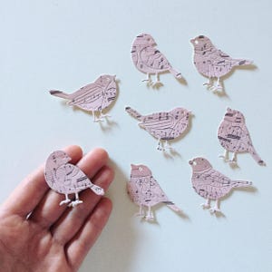 Adesivos de pássaros pardais, adesivos de pássaros feitos à mão, adesivos de notas musicais para scrapbook/diário de lixo, embrulho para presente, presente para amantes de pássaros