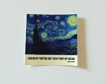 Van Gogh Starry Night Artist Quote Laptop Sticker, Post-Impressionist Painting Sticker, Art Quote Sticker, Art Lover Gift, Artist Gift