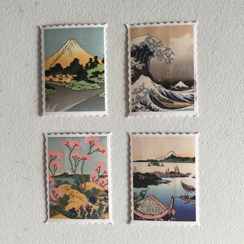 Japanese Ukiyo-e Art Stickers, Japan Landscape Stamp Stickers, Japanese Folk Art Stickers, Gift Wrapping, Envelope Seals, Scrapbook Stickers image 2