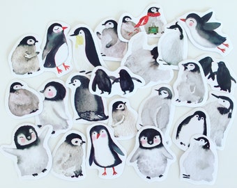 Penguin Stickers, Arctic Animals Watercolour Stickers, Penguins Deco Stickers, Scrapbooking Stickers, Crafting Stickers, Penguin Lover Gift