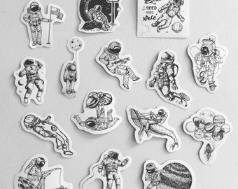 Space Astronaut Planner Stickers, Whimsical Space Cosmonaut Deco Stickers, Galaxy Planet Journalling Stickers, Universe Diary Stickers