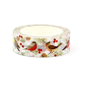 Nastro washi natalizio con pettirosso, nastro washi per planner Birdies, nastro per incartare i regali, nastro per lavori artigianali con uccelli del bosco, forniture per planner, regalo per amanti degli uccelli