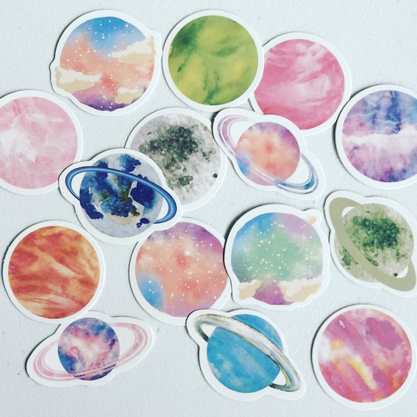 Pastel Space Planets Stickers, Moon / Saturn Deco Stickers, Galaxy Journalling Stickers, Universe Diary Stickers, Planet Crafting Stickers