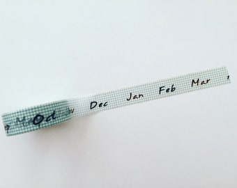 Months Of The Year Washi Tape, Monthly Handwriting Planner Washi, Grid Crafting Tape, Journalling / Scrapbook Grid Tape, Months Deco Tape