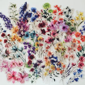Stickers bouquet de fleurs printanières, Stickers floraux bohèmes colorés, Stickers verdure, Stickers plantes des prés, Cadeau pour amoureux des plantes, Stickers nature