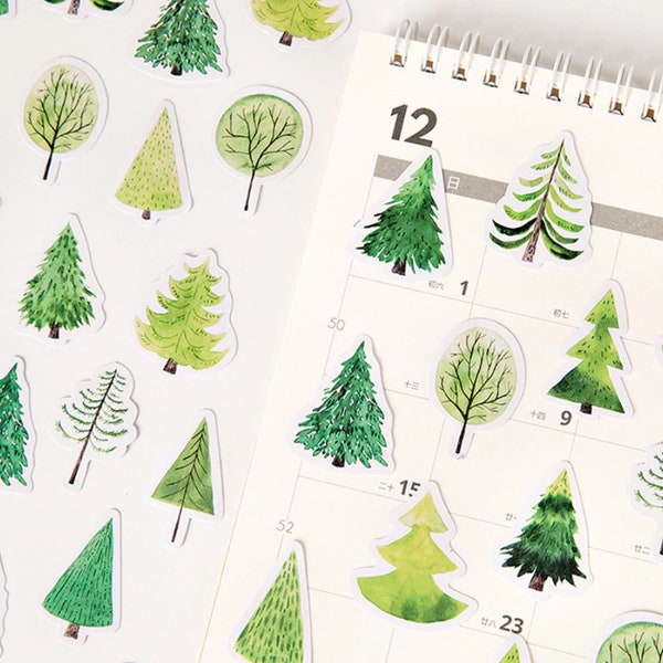 Green Trees Stickers, Forest Stickers, Greenery Planner Stickers, Woodland Stickers, Planner Supplies, Greenery Deco Crafting Stickers