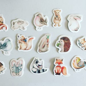 Woodland Animals Stickers, Fox / Hedgehog / Rabbit / Squirrel Deco Stickers, Scrapbooking Stickers, Card Embellishments, Crafting Stickers image 1