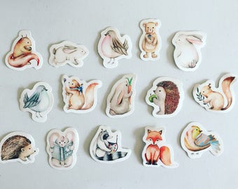 Woodland Animals Stickers, Fox / Hedgehog / Rabbit / Squirrel Deco Stickers, Scrapbooking Stickers, Card Embellishments, Crafting Stickers