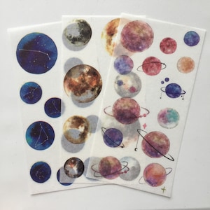 Pegatinas decorativas de planetas en acuarela, pegatinas para agendas galácticas, pegatinas para manualidades espaciales, pegatinas decorativas, envoltorios de regalos, suministros para álbumes de recortes