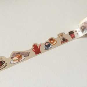 Nastro washi per amanti del caffè, nastro decorativo per bevande e cibo vintage, nastro per planner con bordo fustellato, nastro washi per baristi con caffè retrò, nastro per scrapbooking/artigianato
