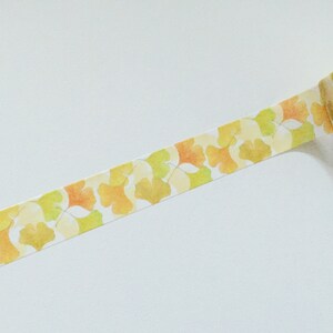 Washi-tape met bladeren van ginkgo biloba, washitape herfstbladeren, plannerrand boomblad, knutseltape geel blad, decoratietape groen