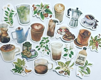 Retro Coffee Stickers: Vintage Style Scrapbooking Embellishments