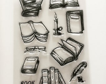 Silikon Stempel Vintage Bücher: Lesezeichen, Scrapbooking