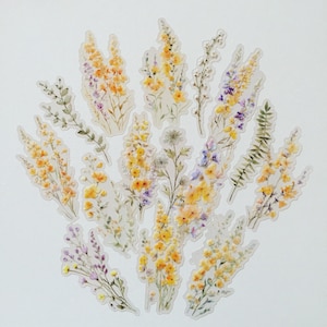 Pegatinas de flores de pradera, juego de pegatinas de flores silvestres, pegatinas de ramo de flores silvestres estilo boho chic, pegatinas de flores hippies, pegatinas de plantas silvestres