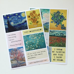 Vincent Van Gogh Post-Impressionist Painting Stickers, Art/Artist Quote Journal Stickers, Art Scrapbook Sticker Sheet, Art Lover/Artist Gift