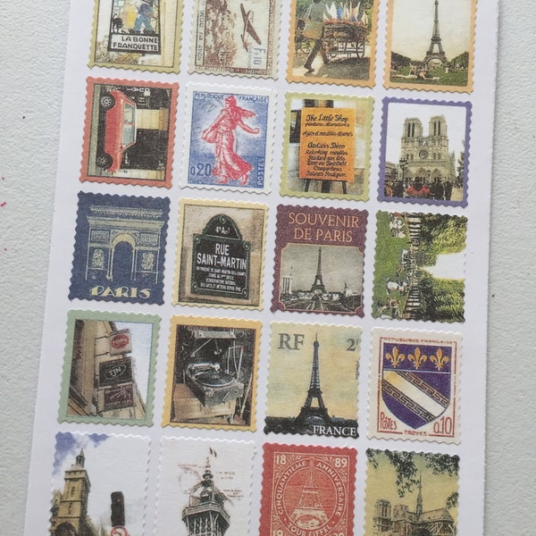 Paris Vintage Stamp Stickers, Postage Stamp Stickers, Scrapbooking Stickers, Decorative Stickers, Card Embellishment