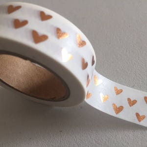Gold Foil Hearts Washi Tape, Copper Gold Planner Washi, Hearts Decorative Tape, Gift Wrapping Tape, Scrapbook Supplies, Crafting Tape image 5