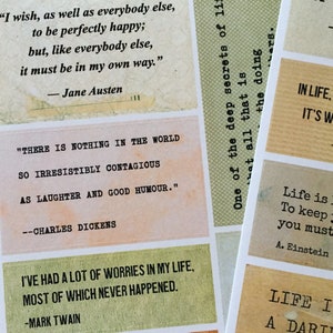 Stickers levensgelukcitaten, vintage typografie inspirerend stickervel, plakboek/dagboek literatuurstickers, stickers levenswijsheid