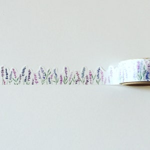 Washi-tape aquarel lavendelveld, romantische blauwe washi bloemen, shabby chic washi, gestanste decoratieve tape, planner washi paarse bloemen