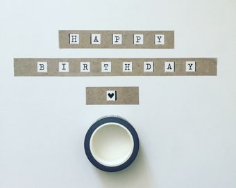 Happy Birthday Lettering Washi Tape, Happy B-Day Planner Washi, Gift Wrapping Tape, Celebration Crafting Tape, Party Decorative Washi