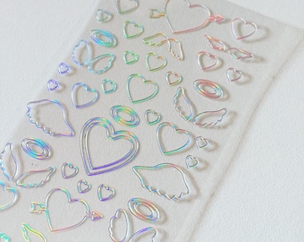 Iridescent Heart & Wings Stickers: Love Journal Planner Decals