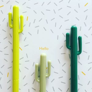 Cactus Gel Pen, Succulent Cacti Pen, Kawaii Black Ink Pen, Kawaii Stationery, Stationery Supplies, Fine Point Pen, Quirky Cactus Gift image 1