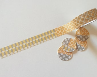 Retro Geometric Washi Tape: Grey & Yellow Shapes Decorative Tape, Gift Wrapping and Scrapbooking