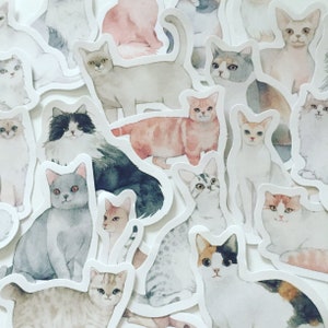 Adesivos de gato aquarela, adesivos de planejador de gatinhos, adesivos para fazer cartões, adesivos de animais, adesivos de diário/álbum de recortes, adesivos para amantes de gatos