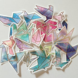 Stickers aquarel origami kraan, Japans papier vouwplanner stickers, stickers origami vogel plakboek/dagboek, stickers Japan