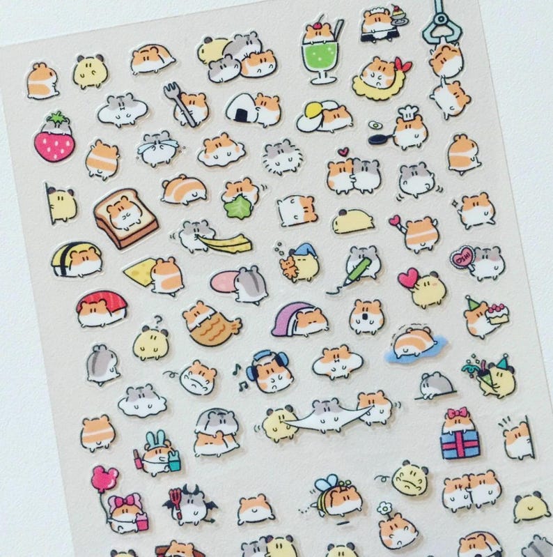 Tiny Chibi Hamster Stickers: Kawaii Animal Planner Stickers image 1