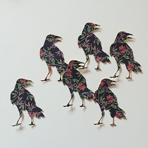 Raafstickerset, Black Bird handgemaakte stickers, collagepapieren stickers, gothic art-decostickers, cadeau ravenliefhebber