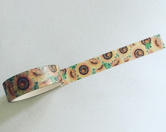 Sunflower Washi Tape, Boho Floral Washi, Shabby Chic Summer Washi, Wild Flower Decorative Tape, Scrapbook Supplies, Sunflower Planner Washi