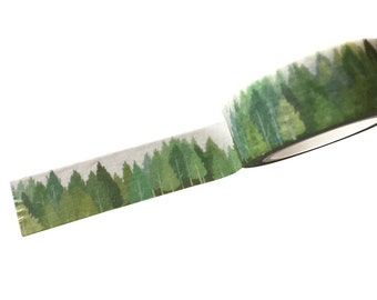 Green Forest Washi Tape, Trees Planner Washi, Greenery Planner Border, Woodland Washi Tape, Fir Tree Washi/Crafting Tape, Greenery Deco Tape