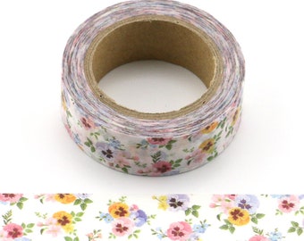 Pansies Washi Tape, Boho Floral Washi, Shabby Chic Pansy Washi, Masking Tape, Decorative Tape, Scrapbook Supplies, Pansies Planner Washi