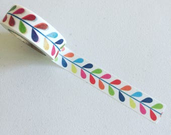 Stem Pattern Washi Tape, Retro Leaf Washi, Colorful Planner Washi, Gift Wrapping Tape, Crafting Tape, Planner Supplies