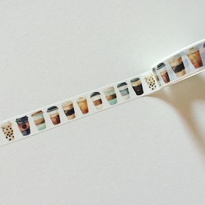 Nastro washi per tazze da caffè da asporto, nastro washi per bevande al tè con bolle acquerellate, nastro washi per pianificatori di bordi, nastro washi per baristi con caffè retrò, nastro washi per amanti del caffè