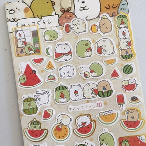 Adesivos de animais gordinhos kawaii, mini adesivos de melancia, adesivos de planejador chibi, adesivos de diário/calendário, adesivos decorativos de anime