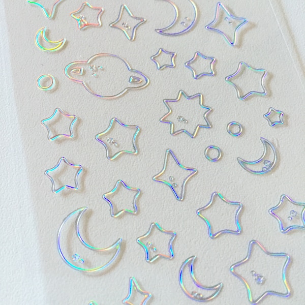 Iridescent Space Planets / Stars Stickers, Moon Journal Stickers, Galaxy Planner Stickers, Cosmos Deco Stickers, Universe Diary Stickers