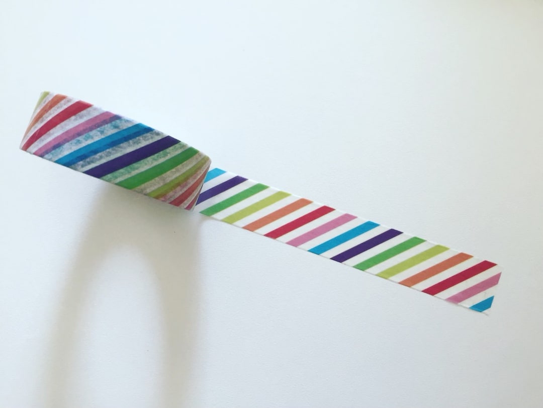 Rainbow Diagonal Stripes Washi Tape, Multicoloured Stripes Planner ...