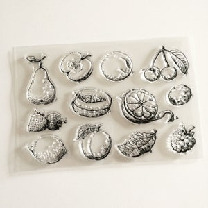 Timbri trasparenti in acrilico a forma di frutta, timbri per planner mela/pera/limone/pesca/ciliegia/arancia/fragola, timbri fruttati, articoli per il bricolage