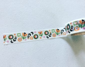 Retro Folk Pattern Washi Tape, Retro Flowery Washi, Folk Art Planner Washi, Gift Wrapping Tape, Crafting Tape, Planner Supplies