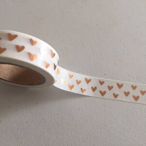 Gold Foil Hearts Washi Tape, Copper Gold Planner Washi, Hearts Decorative Tape, Gift Wrapping Tape, Scrapbook Supplies, Crafting Tape image 2