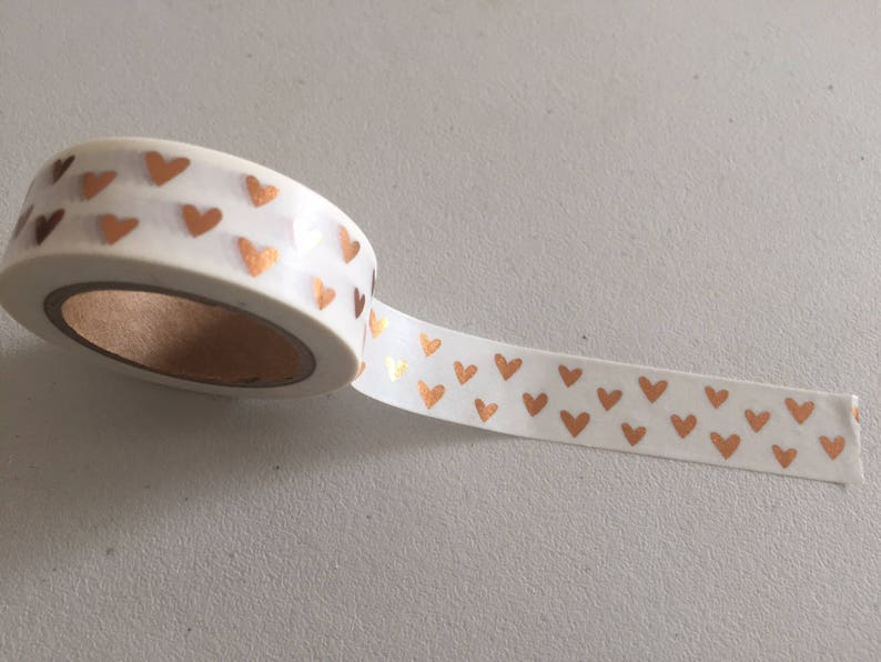 Gold Foil Hearts Washi Tape, Copper Gold Planner Washi, Hearts Decorative Tape, Gift Wrapping Tape, Scrapbook Supplies, Crafting Tape image 2