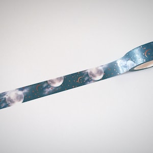 Cinta washi de luna creciente en oro rosa, washi de planificador de planetas, satélites lunares, cinta decorativa espacial, cinta para manualidades, envoltura de regalos, artículos para fiestas